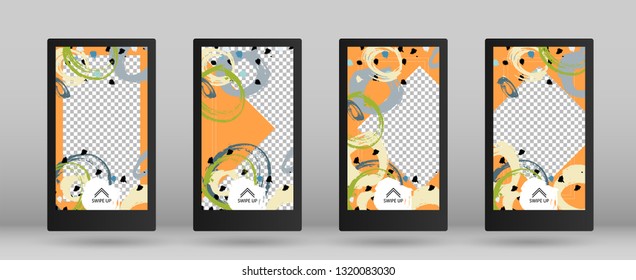 Stories Mockup made with Brush Stroke. Set of Colorful Frames for Your Content. Streaming Concept Design. Vector Illustration. Template for Social Network Stories.