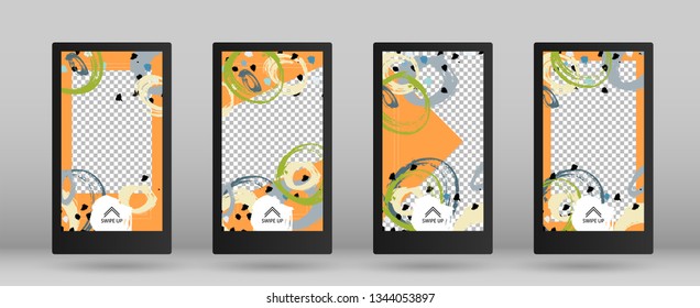 Stories Mockup made with Brush Stroke. Vector Illustration. Streaming Concept Design. Set of Colorful Frames for Your Content. Template for Social Network Stories.