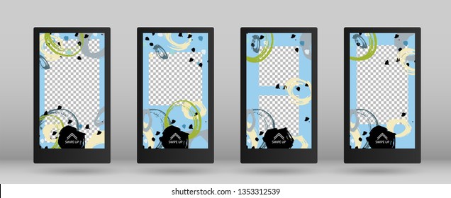 Stories Mockup made with Brush Stroke. Vector Illustration. Set of Colorful Frames for Your Content. Big Sale Concept Design. Template for Social Network Stories.