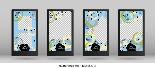 Stories Mockup made with Brush Stroke. Vector Illustration. Set of Colorful Frames for Your Content. Sale Concept Design. Template for Social Network Stories.