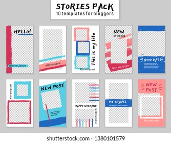 Stories pack. 10 templates for blogger. Trendy background for branding social account.