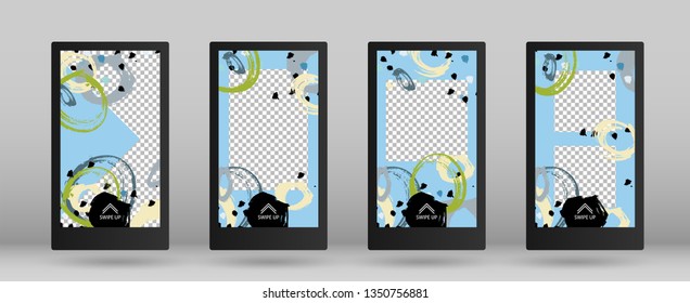 Stories Pack for Social Media. Set of Colorful Frames for Your Content. Vector Illustration. Magazine Concept Design. Template for Social Network Stories.