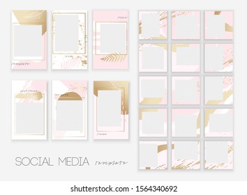 Stories Pack. Trendy editable template for social networks stories. Sparkle and glitter effects.