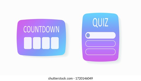 Stories quiz stickers. Templates colorful timer. Mockup stickers. Social media elements. Web design. User interface elements. Vector illustration