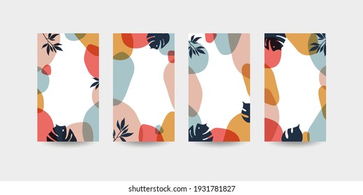 Stories template with abstract background with fluid organic shapes, pastel colors. Vector set in minimal trendy style with copy space for text and photo.