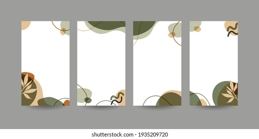 Stories template with abstract background with fluid organic shapes, pastel colors. Vector set in minimal trendy style with copy space for text and photo.
