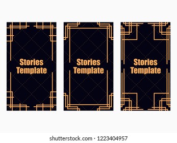 Stories template art deco style. Vintage linear border. Style of the 1920s and 1930s. Vector illustration