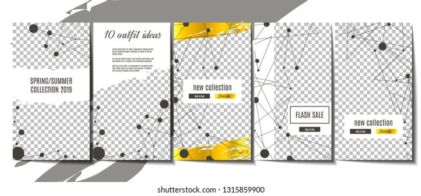 Stories template background design with dots connection background. Stock vector