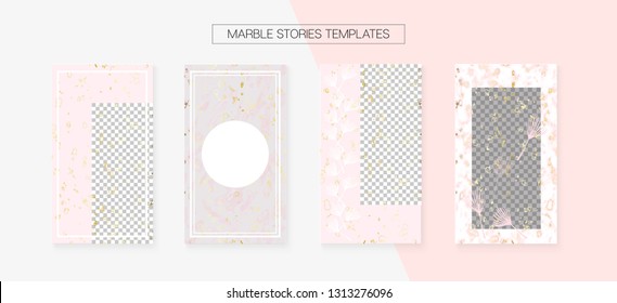 Stories Template Cool Vector Layout. Social Media Blogger Covers Set. Hipster App Kit, Pink White Gold Rich VIP Geometric Marble Patterns. Graphic Phone Design Pack. Stories Template VIP Layout