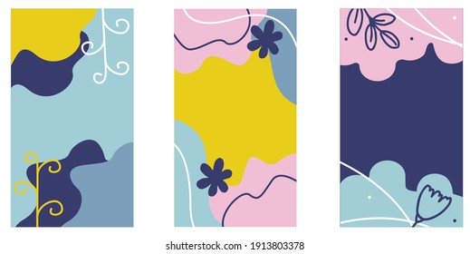 
Geschichten-Vorlage mit modernem abstraktem Hintergrund und floralen Elementen, Vektorgrafik in hellen Farben