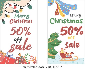 Stories template pack with Christmas theme with stacked gifts and santa train. Suitable for use as product promotional media. Fully editable.