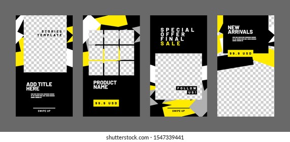 Stories template set for banner sale, presentation, flyer, poster, invitation. Screen backdrop for mobile app. Social media story mockup.
