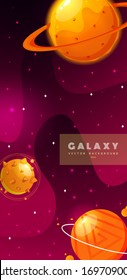 Stories template. Space background with cartoon fantasy planets. Mobile backdrop. Fantasy planets. Colorful universe. Game design. Fantasy space planets for ui galaxy game.