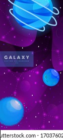 Stories template. Space background with cartoon fantasy planets. Mobile backdrop. Fantasy planets. Colorful universe. Game design. Fantasy space planets for ui galaxy game.