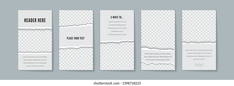 Stories template with torn paper editable vector design White torn paper on transparent background with space for text and photo