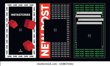 Stories Template. Urban Social Media Stories. Digital Vector Mockups On Black Background