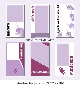 Stories template. Vector editable layout for social networks. Cute unicorn. Design for social media - Flat vector illustration