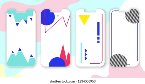 Stories template.Media and social.Frame for story or photo.Fashion vector set for app web illustration.Memphis style abstract.Commercial editable template.Streaming