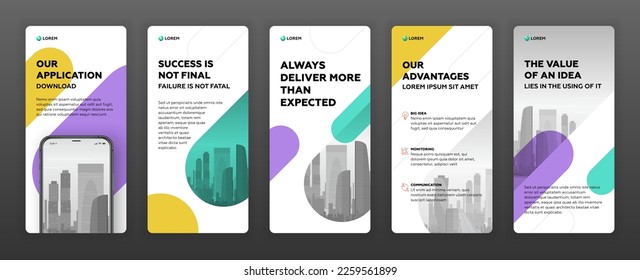 " stories templates pack with cityscape vector illustration on background Good for flyer