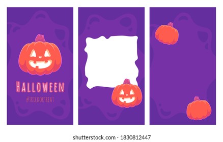 Stories templates set pumpkin halloween vector illustration. Design for social media