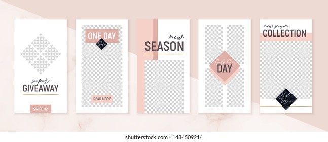 Stories vector set for social networks, minimalism and trendy style. Editable template for your posts. Pack for unique content. 