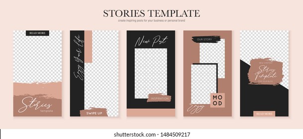 Stories vector set for social networks, minimalism and trendy style. Editable template for your posts. Pack for unique content. 