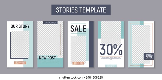 Stories vector set for social networks, minimalism and trendy style. Editable template for your posts. Pack for unique content. 