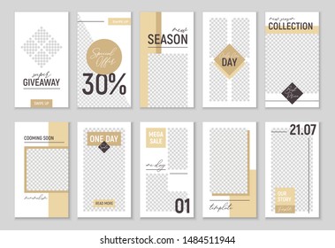 Stories vector set for social networks, minimalism and trendy style. Editable template for your posts.  Pack for unique content. 