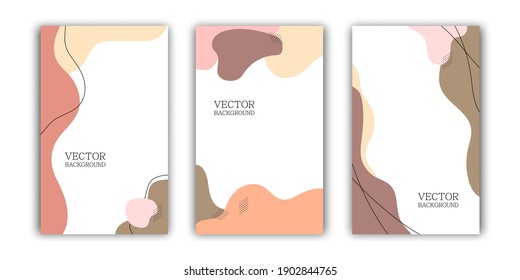 Stories wallpaper. Background for social media posts, banners. Stylish background template. Vector illustration with isolated elements. Backdrop in minimal organic shapes and lines with pastel colors