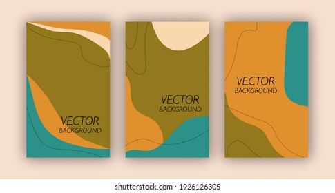 Stories wallpaper set. Background with doodles and abstract shapes. Vector template for flyer, poster, social media, advertising. 