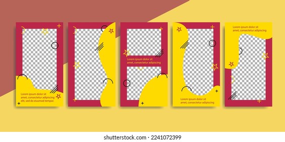 Stories in yellow and red to promote your product with discounts and a gift. Social network promotion concept.