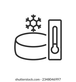 Conservación de queso a temperaturas frías, icono lineal. Línea con trazo editable