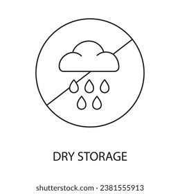 Storing in a dry place line vector for food packaging, illustration of a crossed out circle, inside which is a cloud with rain, protect from moisture.