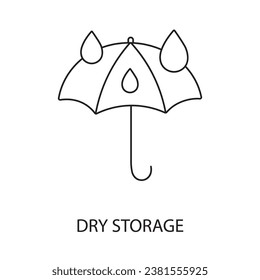 Storing in a dry place line vector for food packaging, illustration of an umbrella on which drops of water fall, protect from moisture.