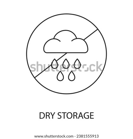 Storing in a dry place line vector for food packaging, illustration of a crossed out circle, inside which is a cloud with rain, protect from moisture.