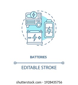 Storing Energy On Large Scale For Distribution Concept Icon. Converting Chemical Energy Into Electricity Idea Thin Line Illustration. Vector Isolated Outline RGB Color Drawing. Editable Stroke