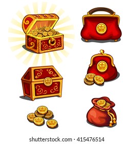 Storing gold coins. Vector illustration.