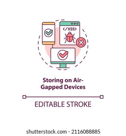 Storing on air-gapped devices concept icon. Personal data safety abstract idea thin line illustration. Isolated outline drawing. Editable stroke. Roboto-Medium, Myriad Pro-Bold fonts used