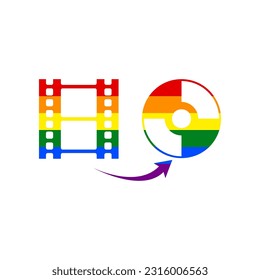Storing video data to compact disk sign. Rainbow gay LGBT rights colored Icon at white Background. Illustration.