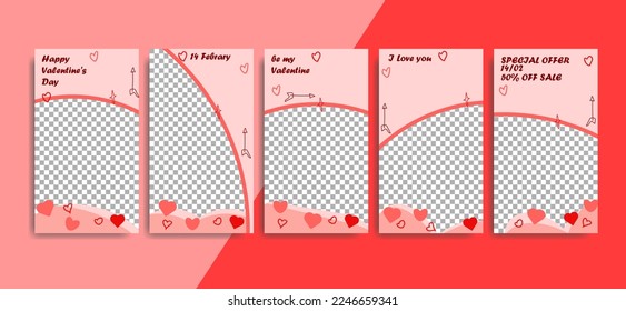 Historias para el Día de San Valentín, editadas en suaves tonos rosas. Un concepto de San Valentín para los medios sociales.