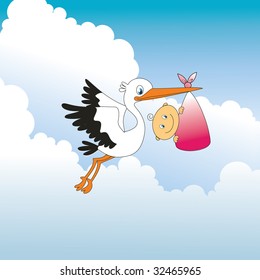 Stork and baby