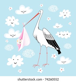 Stork with baby
