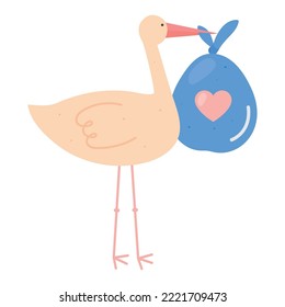 stork with a baby bag on white background