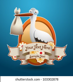 Stork and Baby banner 1, vector