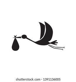 stork and baby black on white background