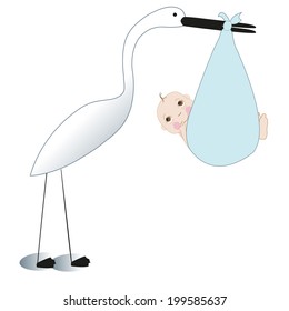 Stork with baby boy vector