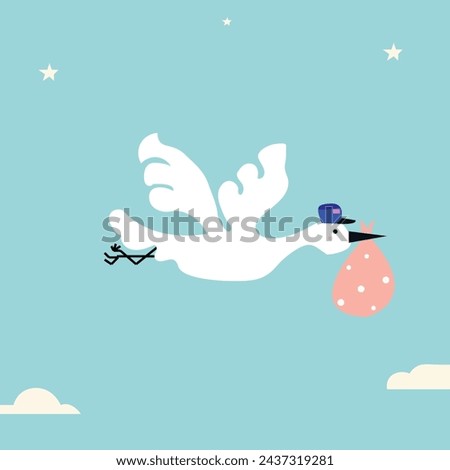 stork the baby bringing bird vector art