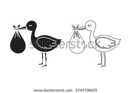 Stork with Baby Bundle Icon – Birth, Maternity And Baby Shower Vector
