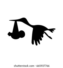 stork with baby in bundle, silhouette