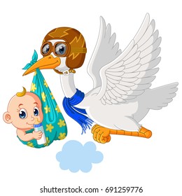 Stork With Baby Cartoon